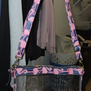 Simply Southern Clear Crossbody Bag with Navy and Pink Flamingo Print
